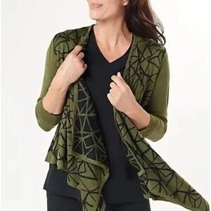 Olive Green Geometric Women's Cardigan Sz 1X